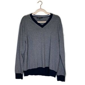 Brooks Brothers V-Neck Pullover Sweater Mens L Supima Cotton Striped Navy Preppy